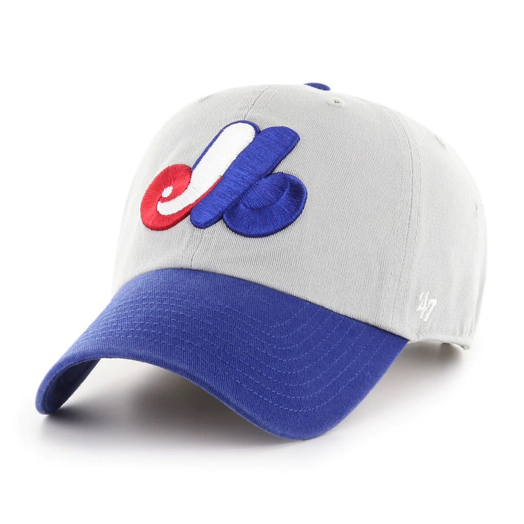 Montreal Expos MLB 47 BRAND Mens Grey/Royal Blue Two Tone Clean Up Adjustable Hat